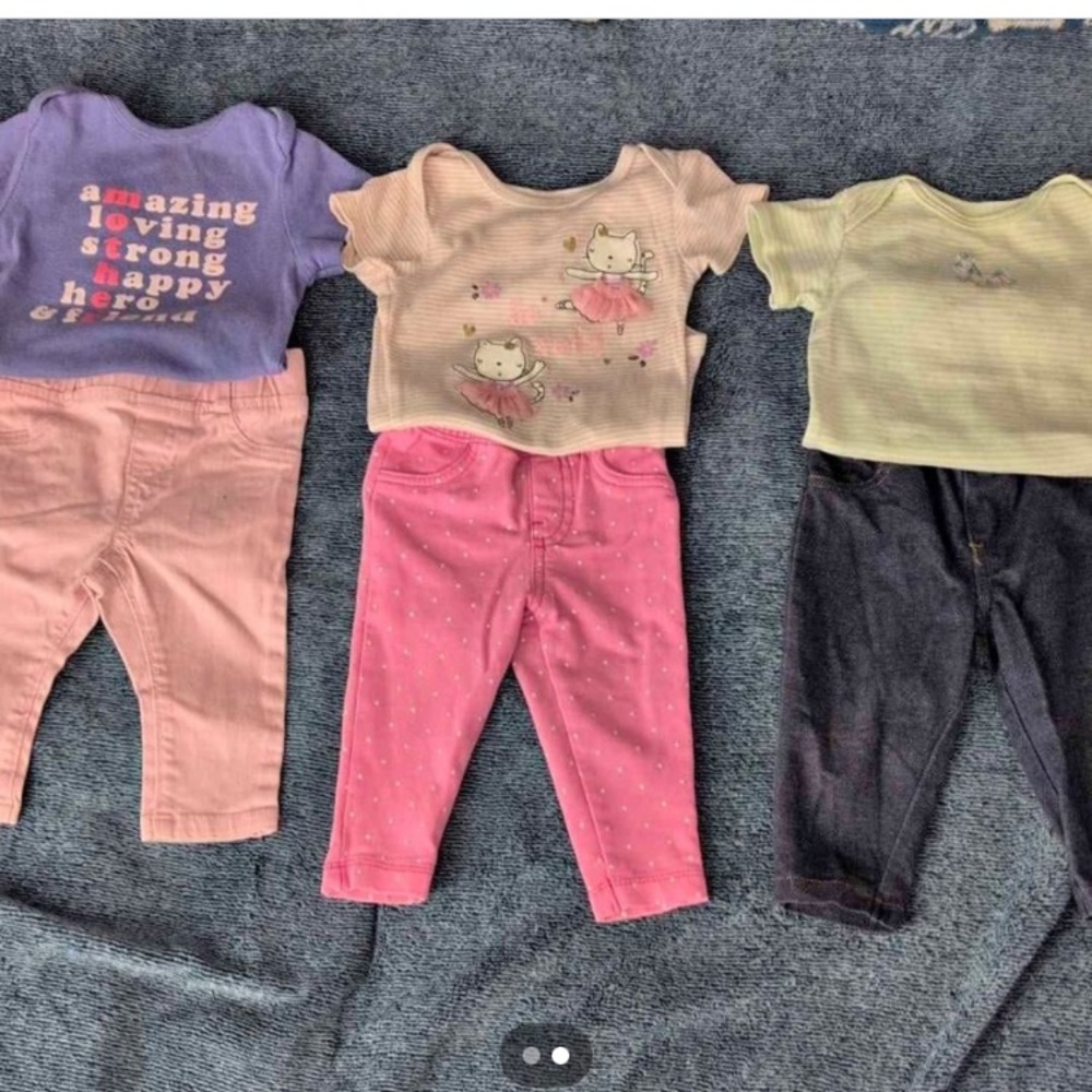 Colorful Baby Outfit Set with Graphic Tops and Pants